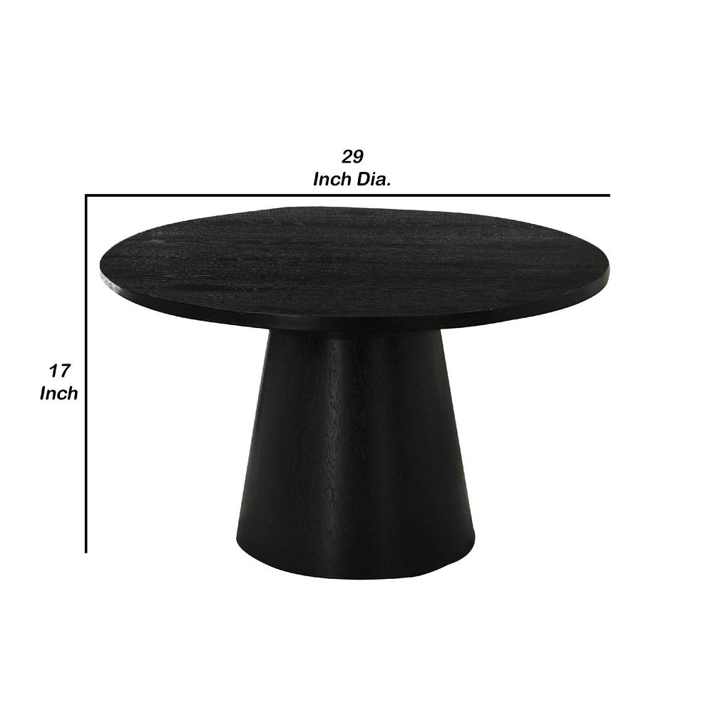 Kily Coffee Table, Cone Pedestal Base, 29 Inch Round Top in Black - BM342330