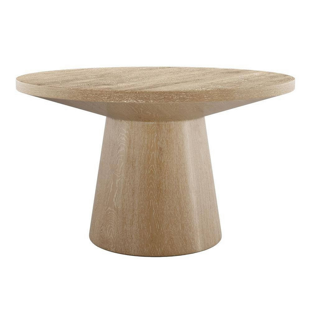 Kily Coffee Table, Pedestal Base, 29 Inch Round Top in Oak Brown - BM342332