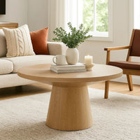 Kily Coffee Table, Pedestal Base, 29 Inch Round Top in Oak Brown - BM342332