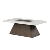 Asten Coffee Table, 48 Inch White Marble, Walnut Brown Pedestal Base - BM342333