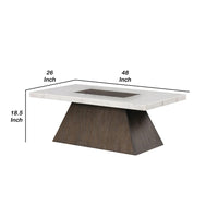 Asten Coffee Table, 48 Inch White Marble, Walnut Brown Pedestal Base - BM342333