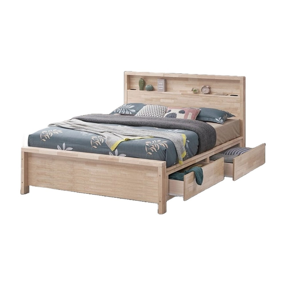 Gilu Twin Size Bed, Bookcase Headboard, 2 Drawer Footboard, Whitewash - BM342337