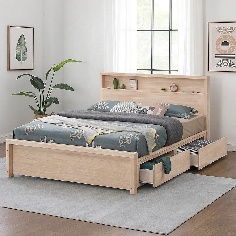 Gilu Twin Size Bed, Bookcase Headboard, 2 Drawer Footboard, Whitewash - BM342337