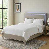 Suni King Size Bed w LED Headboard, Light Taupe Gray Wood Frame - BM342338
