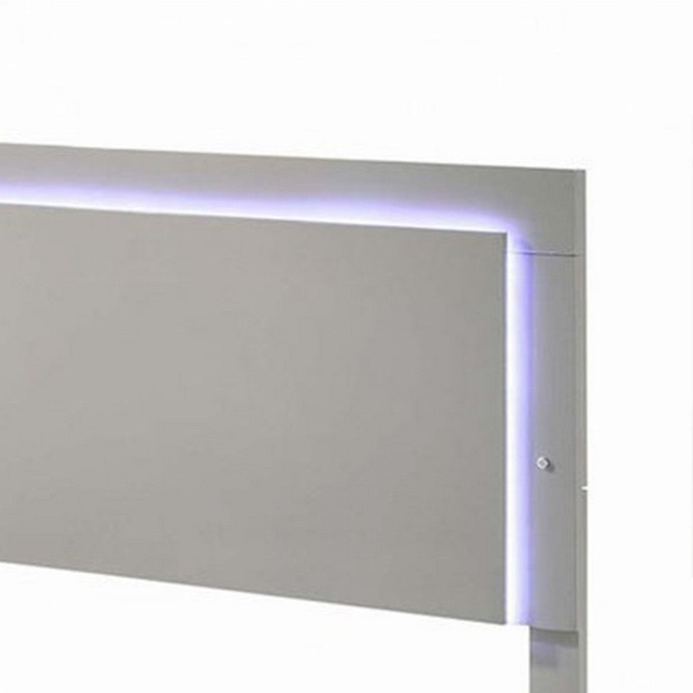 Suni Queen Size Bed w LED Headboard, Light Taupe Gray Wood Frame - BM342339