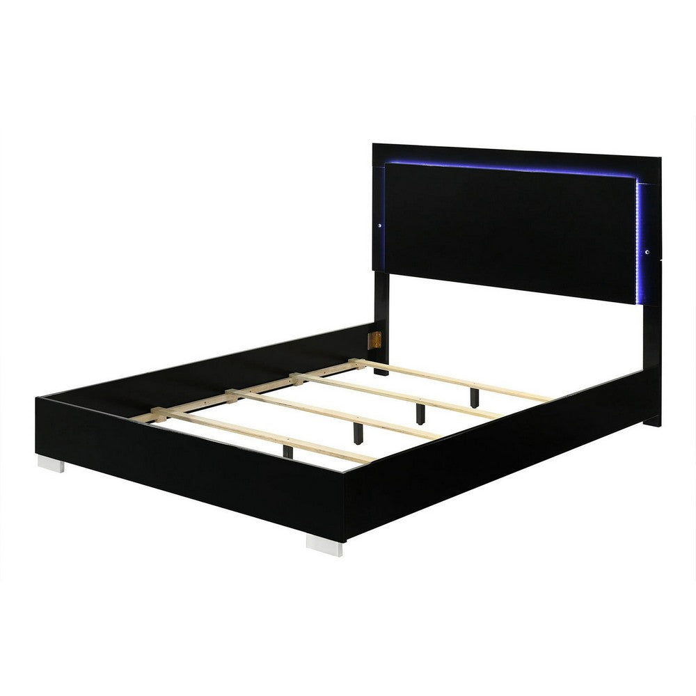 Suni King Size Bed w LED Headboard, Piano Black Wood Frame - BM342340