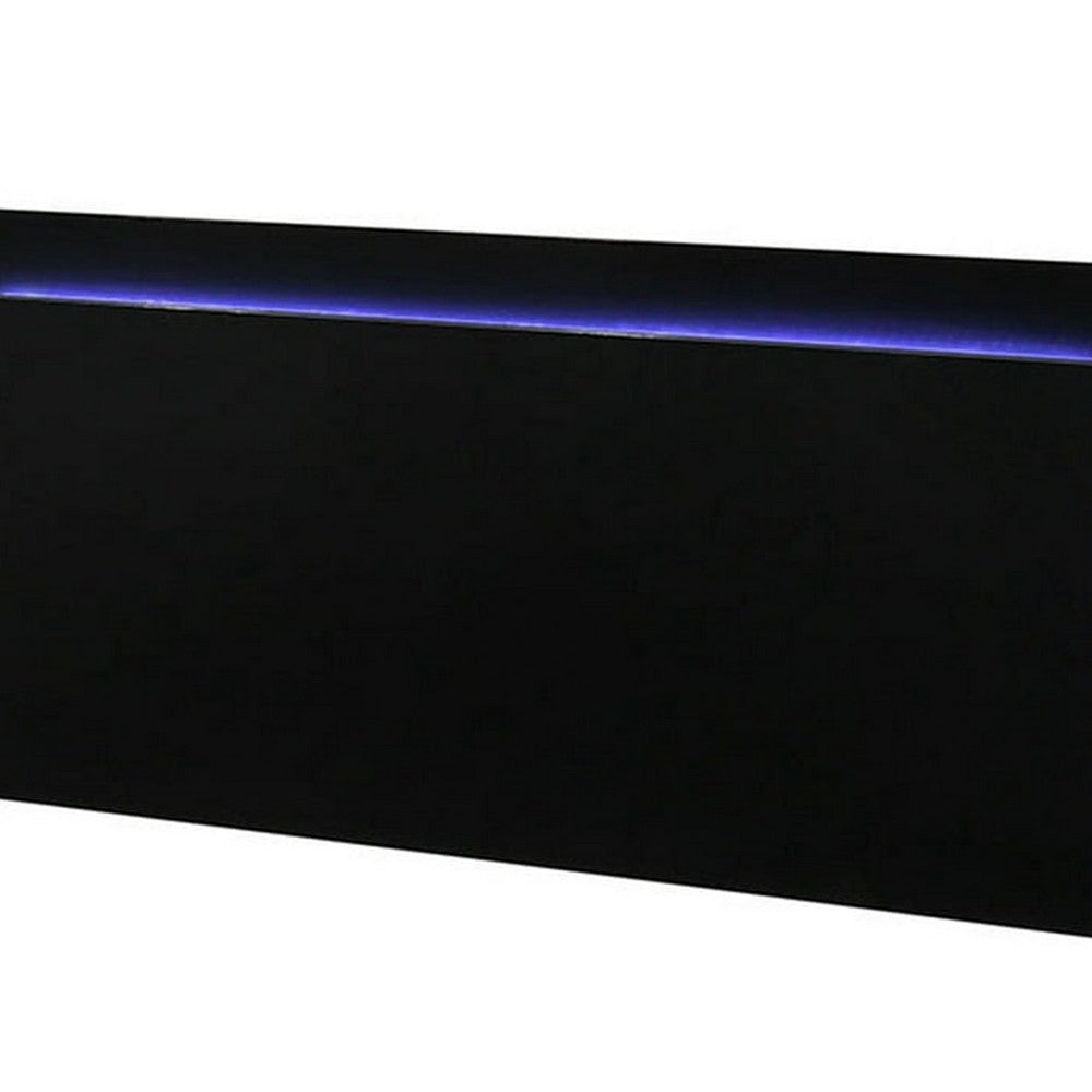 Suni King Size Bed w LED Headboard, Piano Black Wood Frame - BM342340