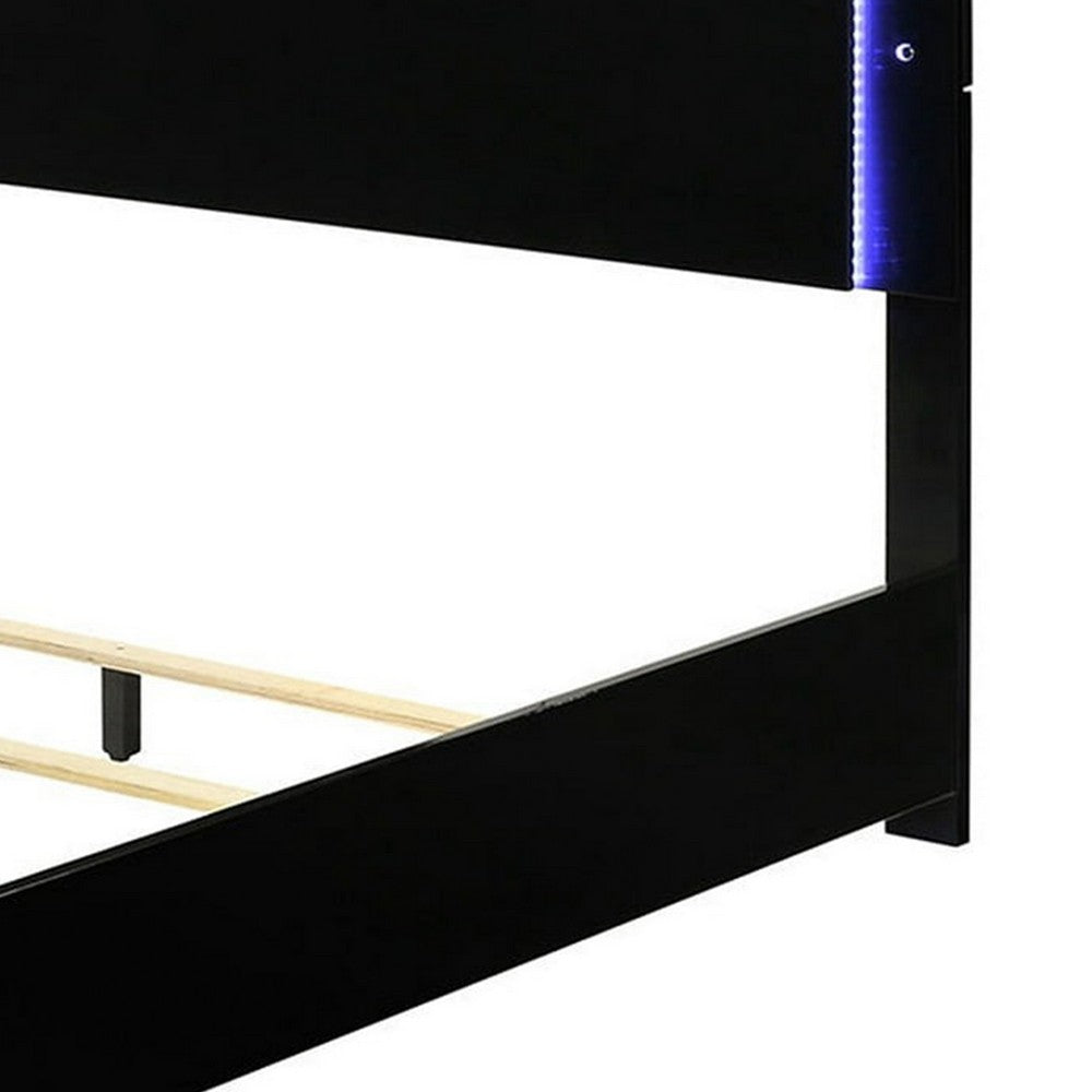 Suni King Size Bed w LED Headboard, Piano Black Wood Frame - BM342340
