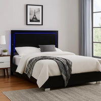 Suni King Size Bed w LED Headboard, Piano Black Wood Frame - BM342340