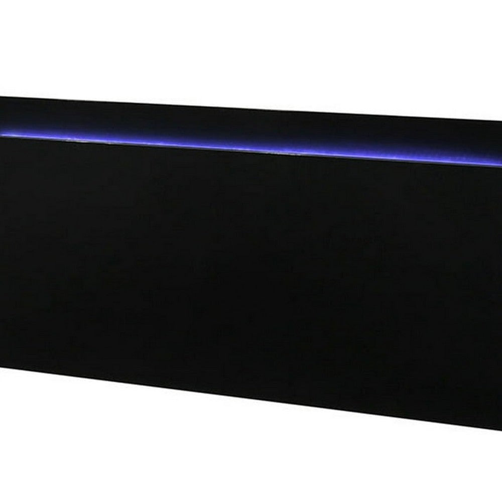 Suni Queen Size Bed w LED Headboard, Piano Black Wood Frame - BM342341