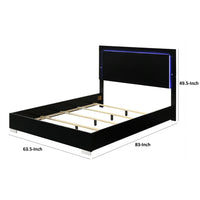 Suni Queen Size Bed w LED Headboard, Piano Black Wood Frame - BM342341