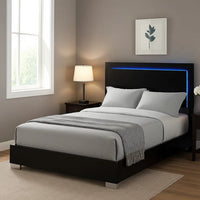 Suni Queen Size Bed w LED Headboard, Piano Black Wood Frame - BM342341