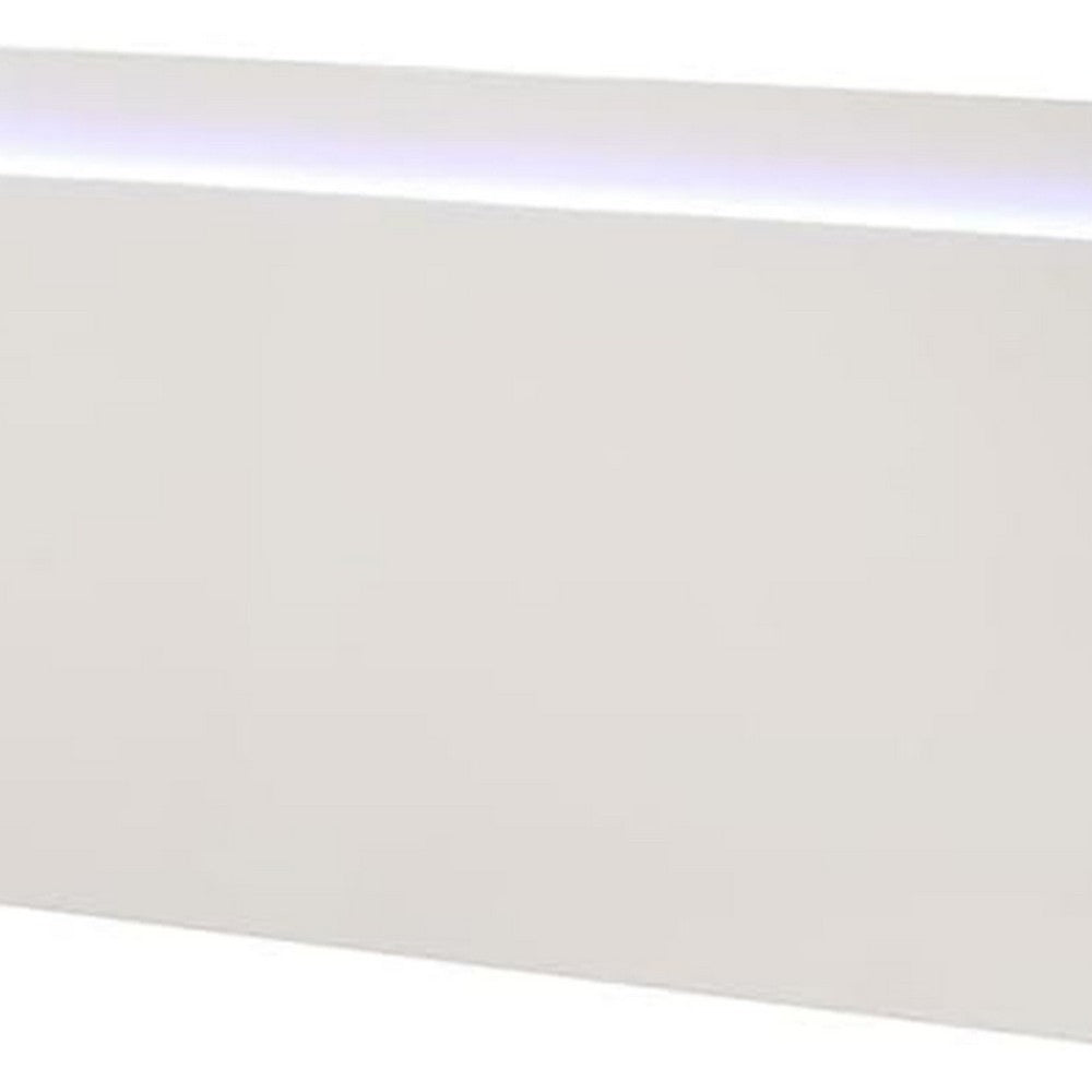 Suni Queen Size Bed w LED on Headboard, White Wood Frame, Chrome Legs - BM342342