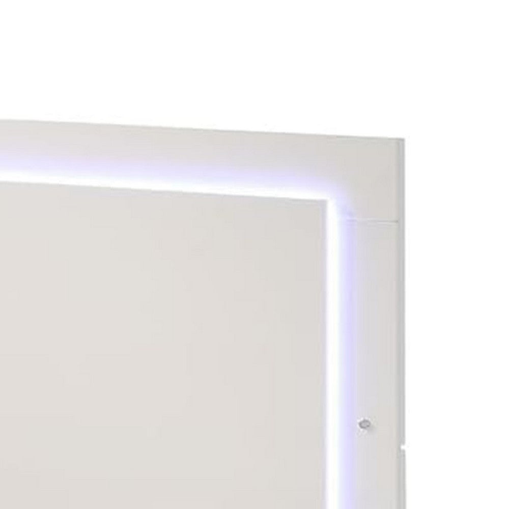 Suni Queen Size Bed w LED on Headboard, White Wood Frame, Chrome Legs - BM342342