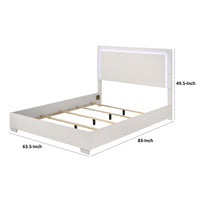 Suni Queen Size Bed w LED on Headboard, White Wood Frame, Chrome Legs - BM342342