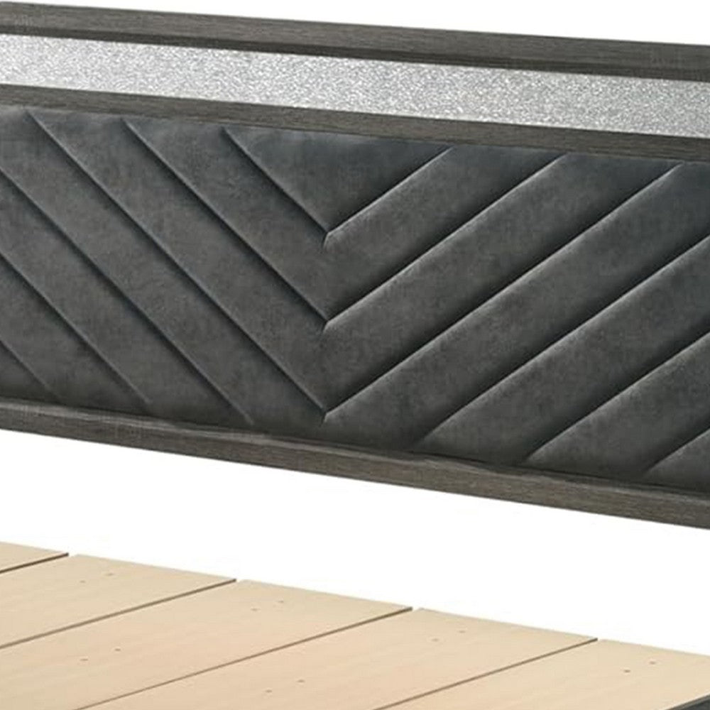 Lito Full Size Bed w Padded Headboard, 2 Footboard Drawers, Gray  - BM342343