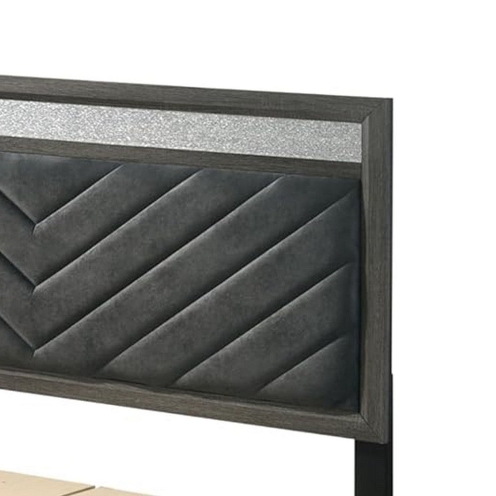 Lito Full Size Bed w Padded Headboard, 2 Footboard Drawers, Gray  - BM342343