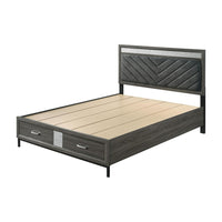 Lito Queen Size Bed w Padded Headboard, 2 Footboard Drawers, Gray  - BM342344