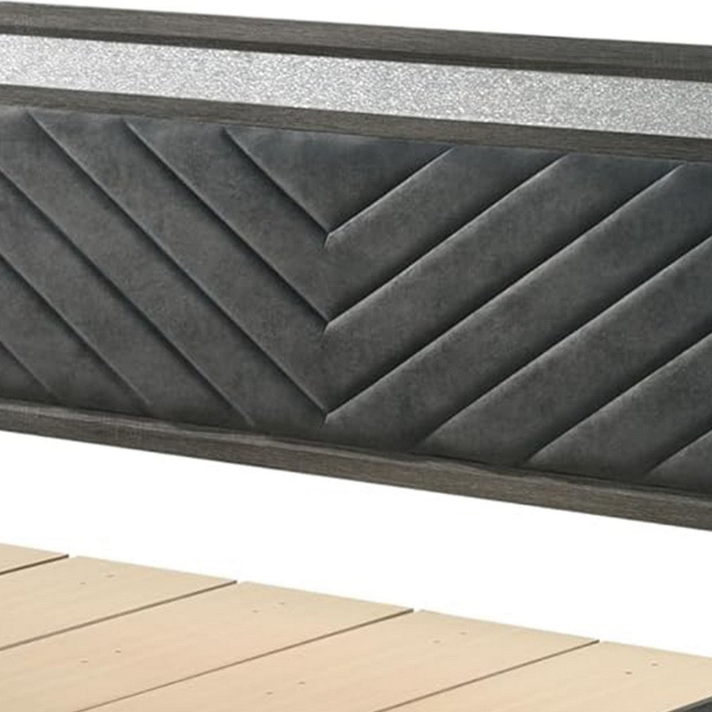 Lito Queen Size Bed w Padded Headboard, 2 Footboard Drawers, Gray  - BM342344