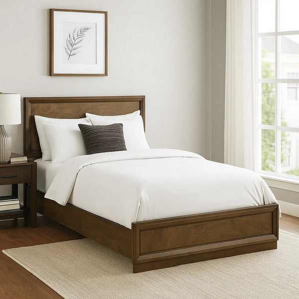 Rouk Full Size Bed w Panel Headboard, Walnut Brown Okume Veneer - BM342345