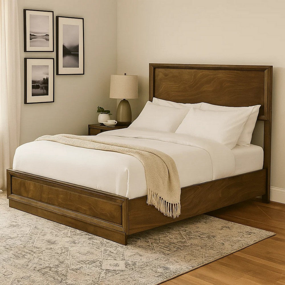 Rouk Queen Size Bed w Panel Headboard, Walnut Brown Okume Veneer - BM342346