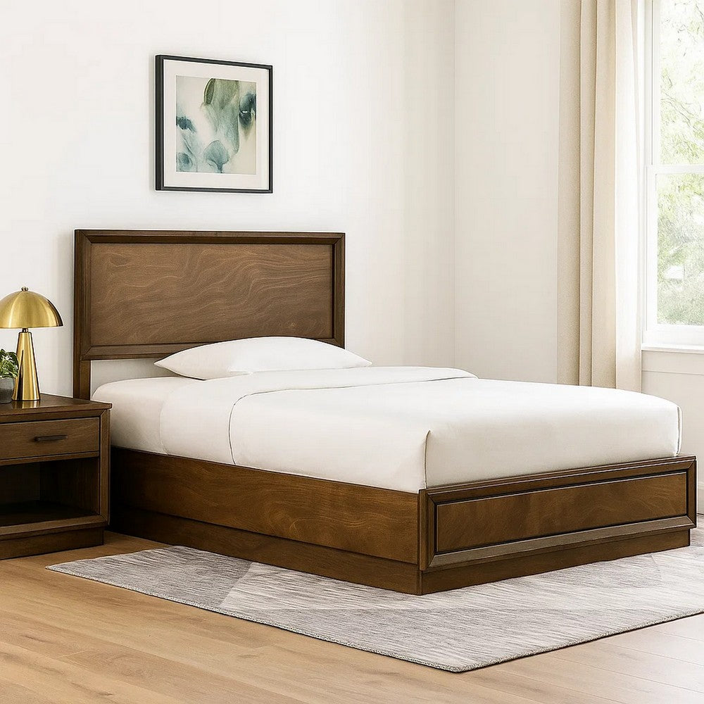Rouk Twin Size Bed w Panel Headboard, Walnut Brown Okume Veneer - BM342347