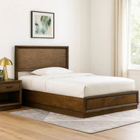 Rouk Twin Size Bed w Panel Headboard, Walnut Brown Okume Veneer - BM342347