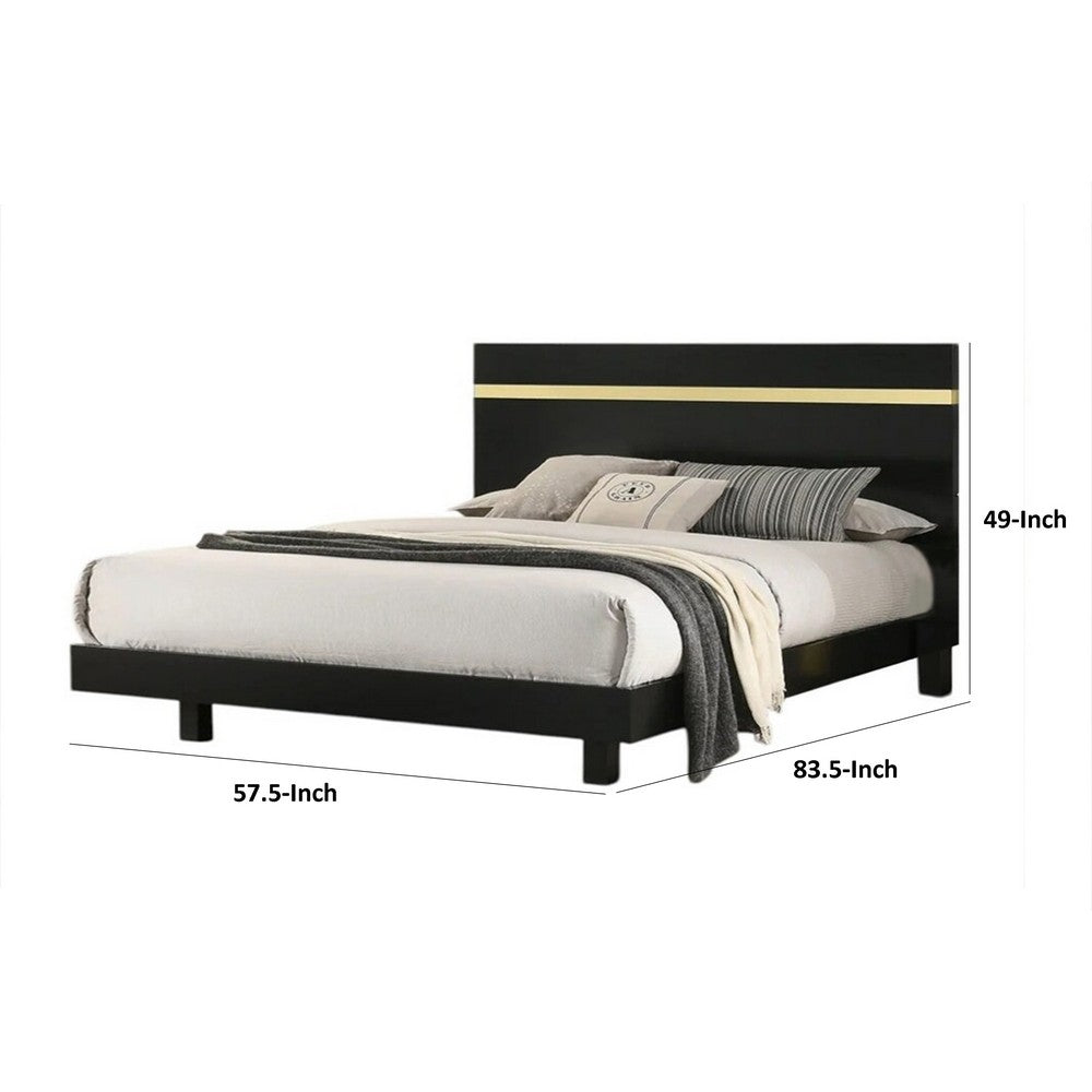 Yoki Full Size Bed w Underbed LED, Acrylic Gold Trim, Black Frame - BM342349