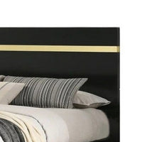 Yoki Queen Size Bed w Underbed LED, Acrylic Gold Trim, Black Frame - BM342350