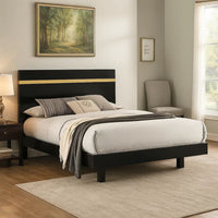 Yoki Queen Size Bed w Underbed LED, Acrylic Gold Trim, Black Frame - BM342350