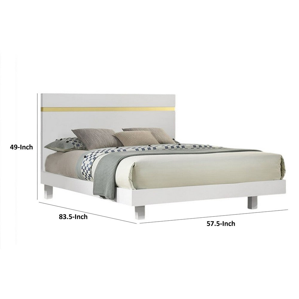Yoki Full Size Bed w Underbed LED, Acrylic Gold Trim, White Frame - BM342352