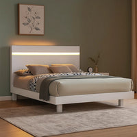 Yoki Queen Size Bed w Underbed LED, Acrylic Gold Trim, White Frame - BM342353
