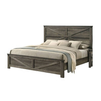Bry Queen Size Bed w Chevron Panel Headboard, Rustic Gray Wood Frame - BM342355