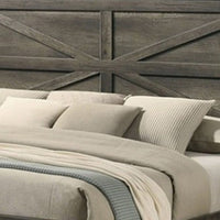 Bry Queen Size Bed w Chevron Panel Headboard, Rustic Gray Wood Frame - BM342355