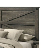 Bry Queen Size Bed w Chevron Panel Headboard, Rustic Gray Wood Frame - BM342355
