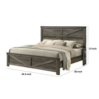 Bry Queen Size Bed w Chevron Panel Headboard, Rustic Gray Wood Frame - BM342355