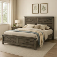 Bry Queen Size Bed w Chevron Panel Headboard, Rustic Gray Wood Frame - BM342355