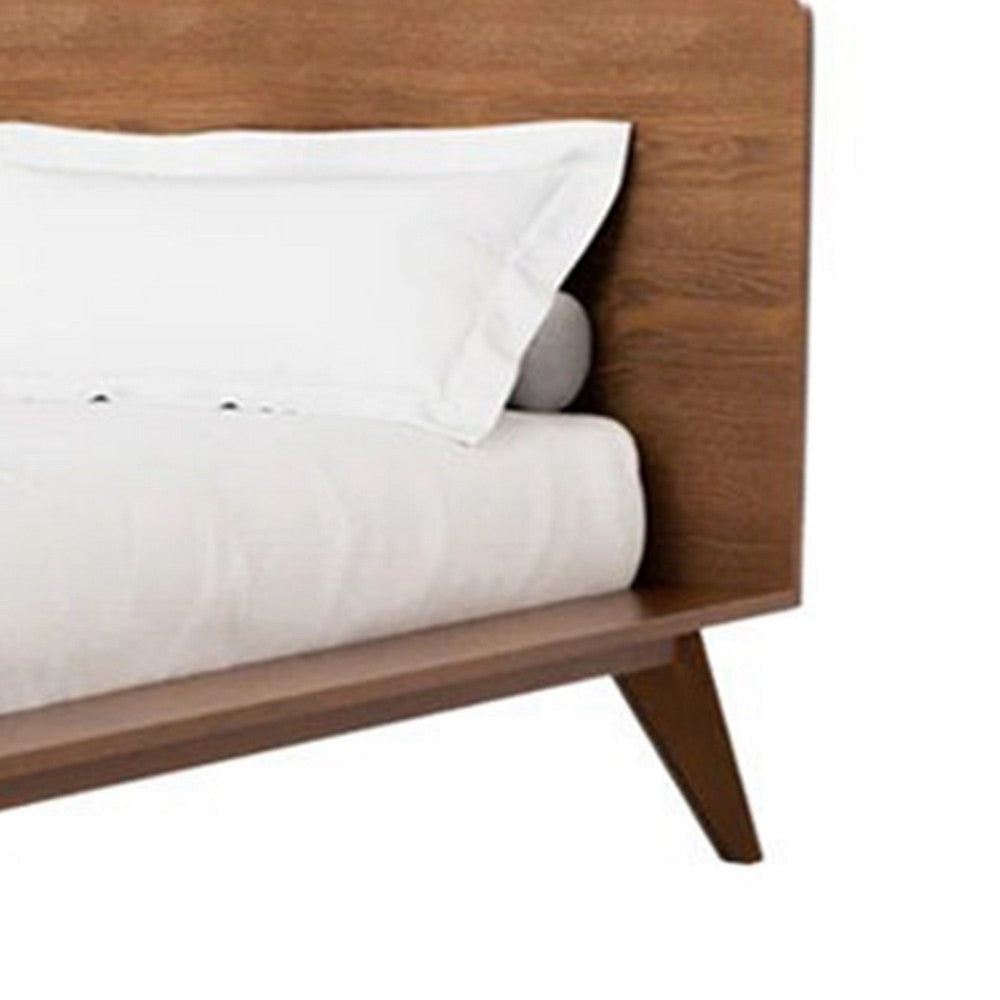 Stacy King Size Bed w Panel Headboard, Angled Legs, Walnut Brown Wood  - BM342360