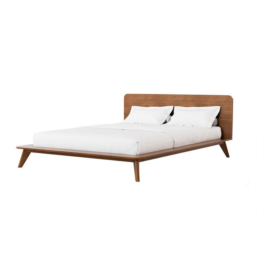 Stacy Full Size Bed w Panel Headboard, Angled Legs, Walnut Brown Wood  - BM342361
