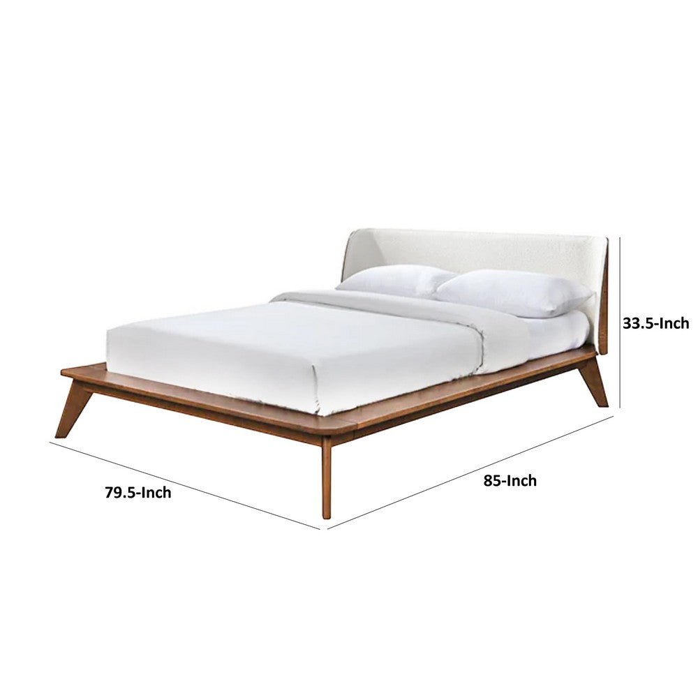 Linzy King Size Bed w Beige Boucle Winged Headboard, Walnut Brown  - BM342362