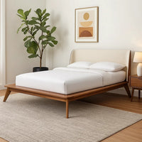 Linzy Full Size Bed w Beige Boucle Winged Headboard, Walnut Brown  - BM342363