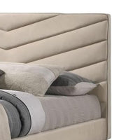 Vevy Full Size Bed, Chevron Tufted Beige Flannelette Upholstery - BM342365