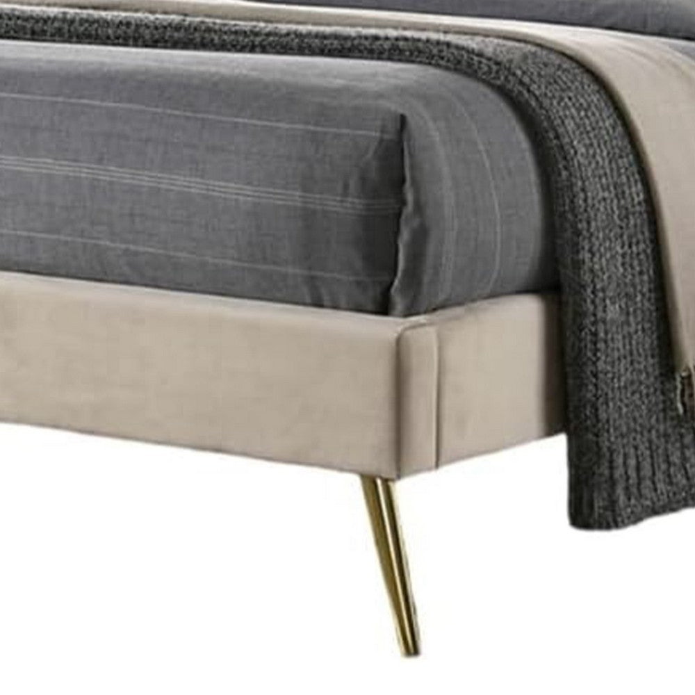 Vevy Full Size Bed, Chevron Tufted Beige Flannelette Upholstery - BM342365