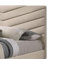 Vevy Queen Size Bed, Chevron Tufted Beige Flannelette Upholstery - BM342366