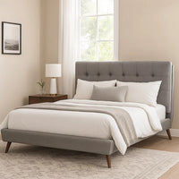 Levy Full Size Bed, Button Tufted Headboard, Modern Gray Upholstery - BM342370