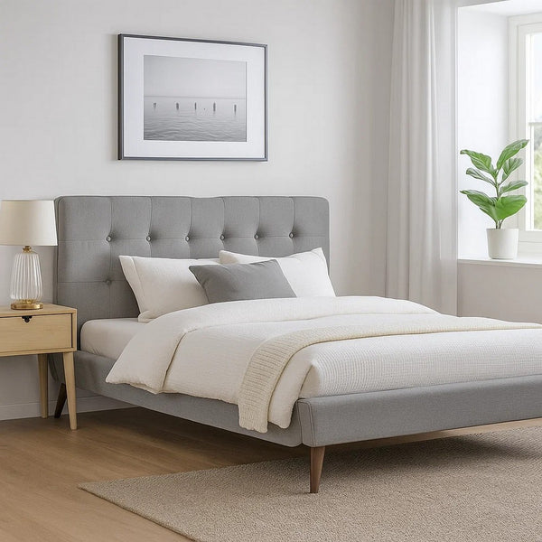 Levy Full Size Bed, Button Tufted Headboard, Modern Gray Upholstery - BM342370