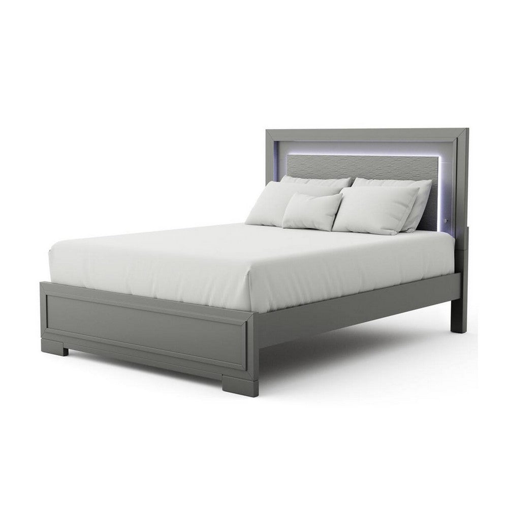 Aliso Full Size Bed, LED Panel Headboard, Modern Metallic Gray - BM342376