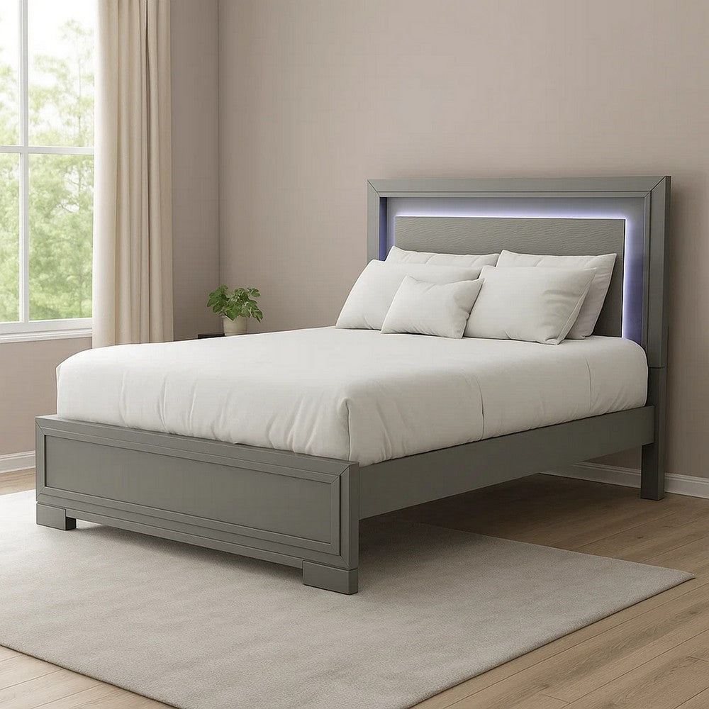 Aliso Full Size Bed, LED Panel Headboard, Modern Metallic Gray - BM342376