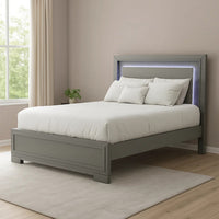 Aliso Full Size Bed, LED Panel Headboard, Modern Metallic Gray - BM342376