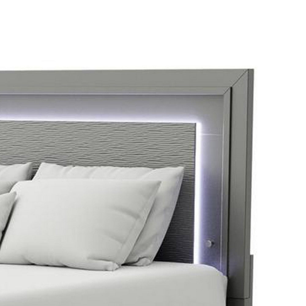 Aliso Queen Size Bed, LED Panel Headboard, Modern Metallic Gray - BM342377